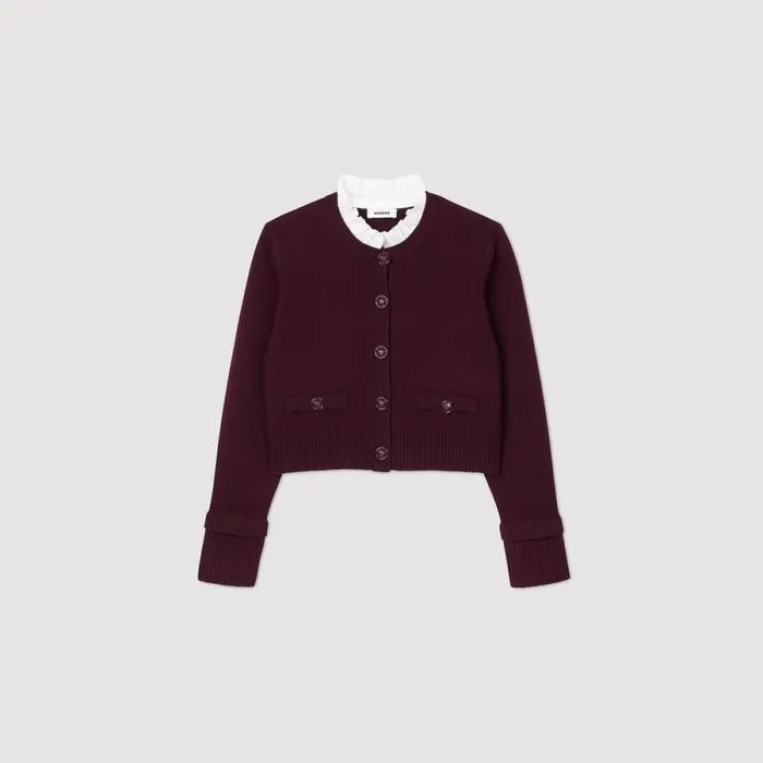 Sweaters and Cardigans Women SANDRO Knit Cardigan With Detachable Collar Burgundy