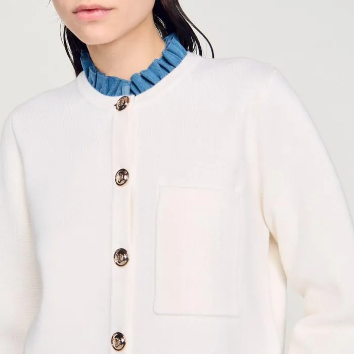 Sweaters and Cardigans Women SANDRO Knit Cardigan With Detachable Collar Ecru