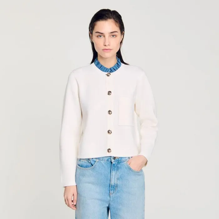 Sweaters and Cardigans Women SANDRO Knit Cardigan With Detachable Collar Ecru