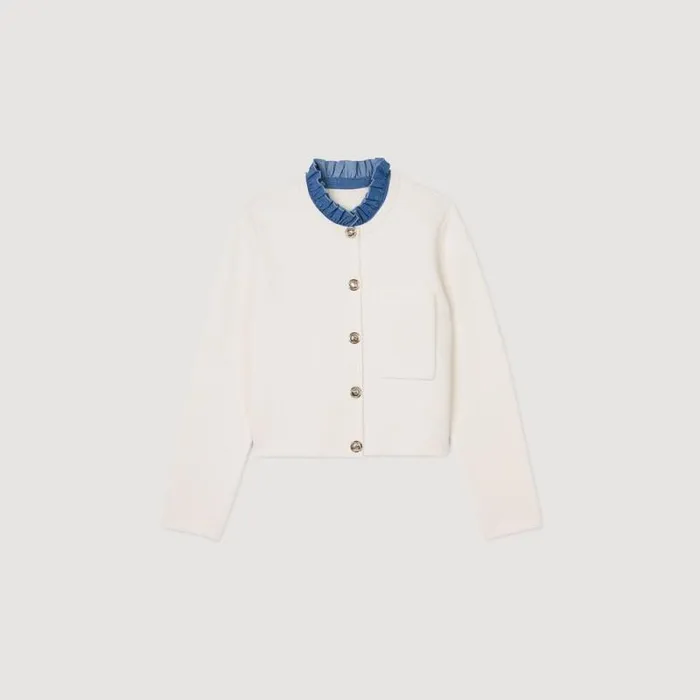 Sweaters and Cardigans Women SANDRO Knit Cardigan With Detachable Collar Ecru