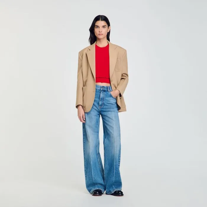 Sweaters and Cardigans Women SANDRO Ruffled Crop Sweater Red