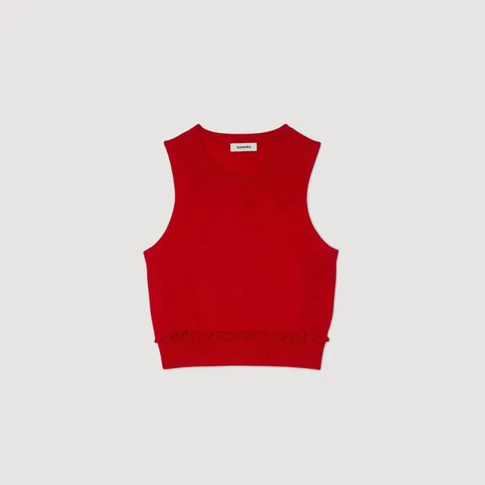Sweaters and Cardigans Women SANDRO Ruffled Crop Sweater Red