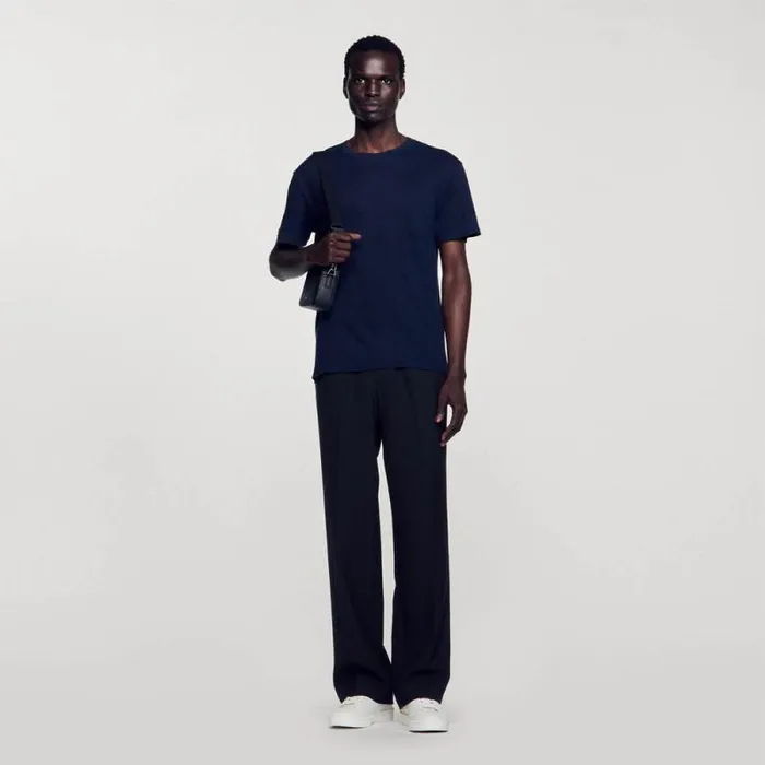 Tshirts and Polos Men SANDRO Linen Tshirt Navy Blue