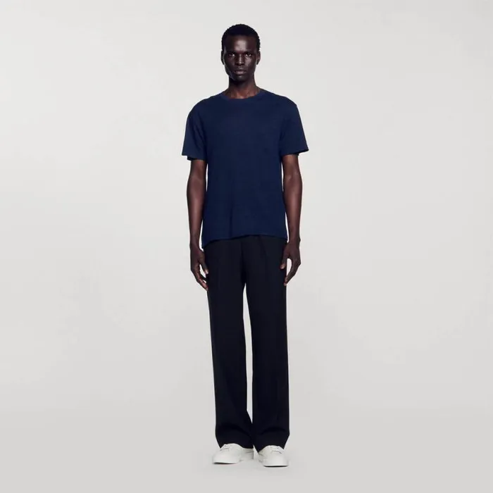 Tshirts and Polos Men SANDRO Linen Tshirt Navy Blue