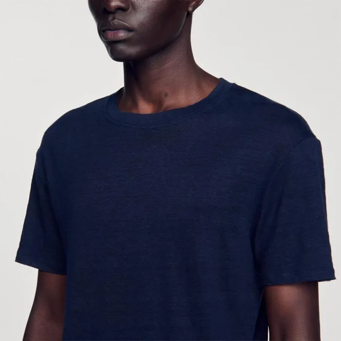 Tshirts and Polos Men SANDRO Linen Tshirt Navy Blue