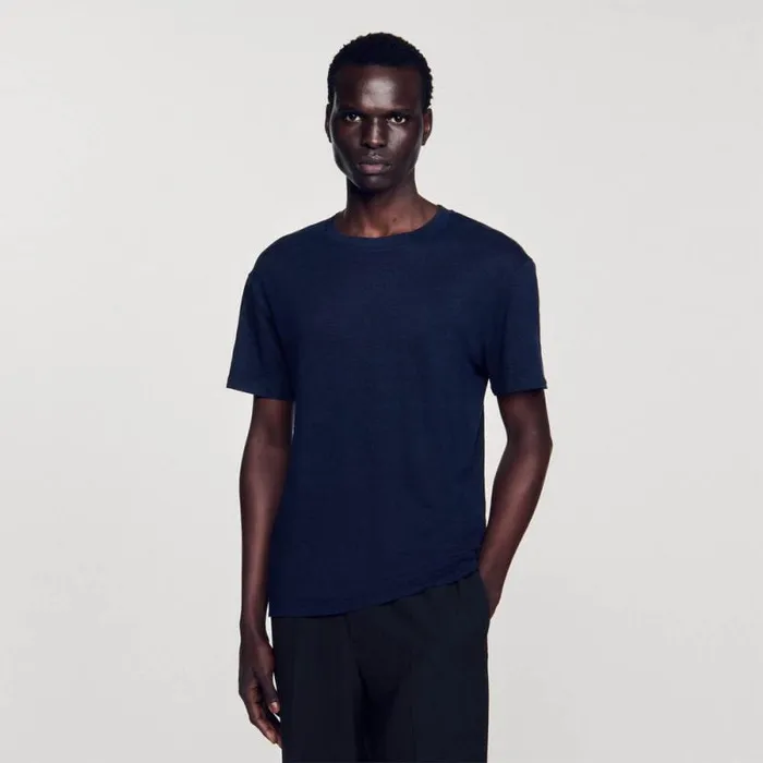 Tshirts and Polos Men SANDRO Linen Tshirt Navy Blue