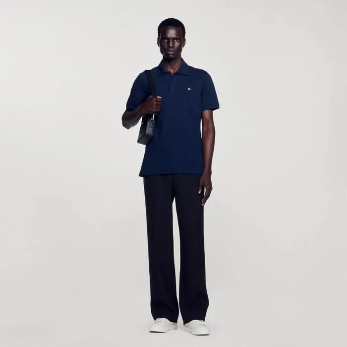 Tshirts and Polos Men SANDRO Polo Shirt With Square Cross Patch Navy Blue