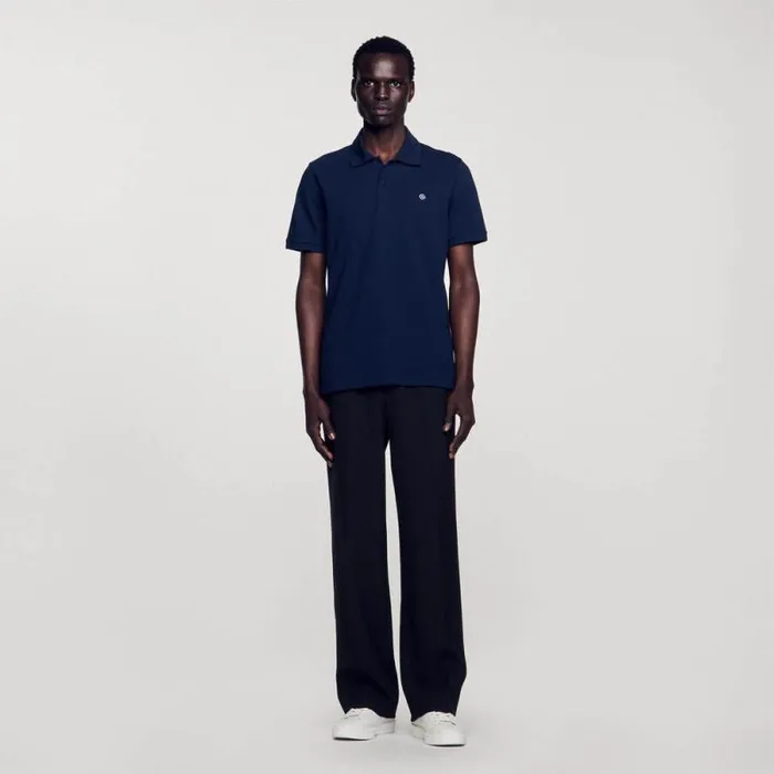 Tshirts and Polos Men SANDRO Polo Shirt With Square Cross Patch Navy Blue