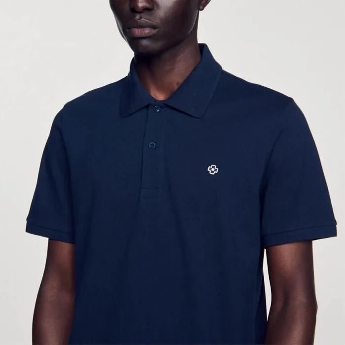 Tshirts and Polos Men SANDRO Polo Shirt With Square Cross Patch Navy Blue