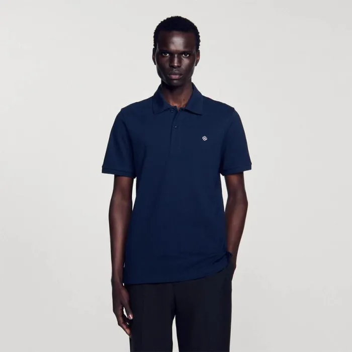 Tshirts and Polos Men SANDRO Polo Shirt With Square Cross Patch Navy Blue