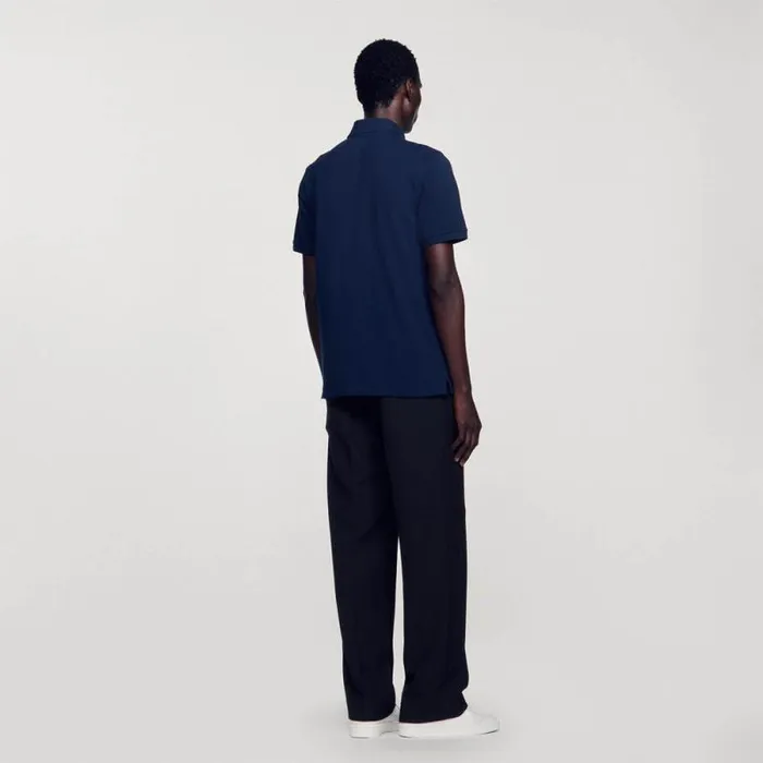 Tshirts and Polos Men SANDRO Polo Shirt With Square Cross Patch Navy Blue