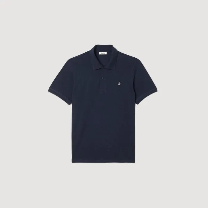 Tshirts and Polos Men SANDRO Polo Shirt With Square Cross Patch Navy Blue