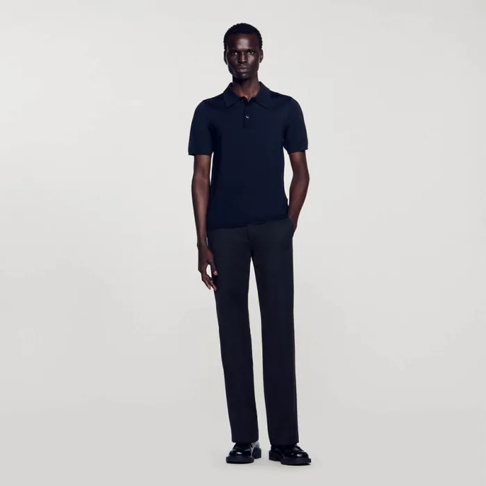 Tshirts and Polos Men SANDRO Shortsleeve Knitted Polo Shirt Black
