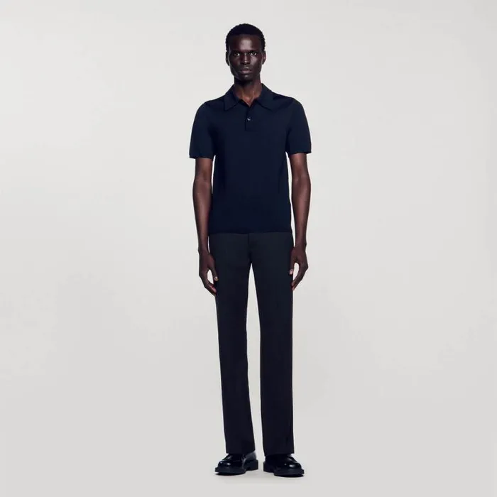 Tshirts and Polos Men SANDRO Shortsleeve Knitted Polo Shirt Black