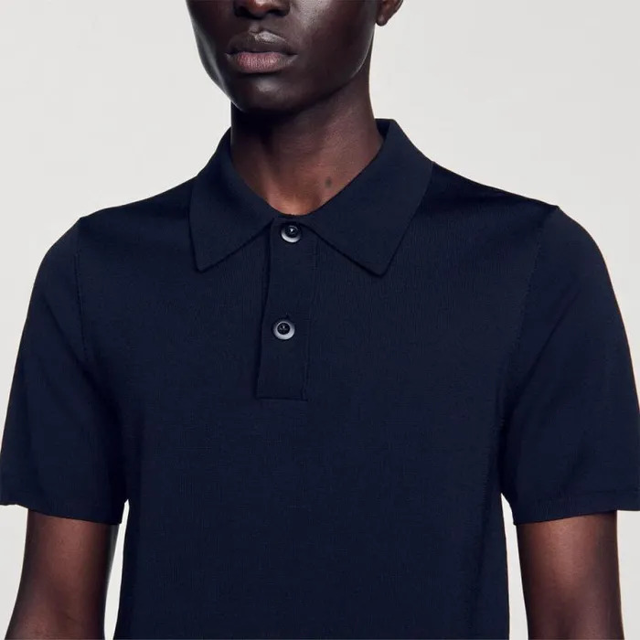Tshirts and Polos Men SANDRO Shortsleeve Knitted Polo Shirt Black