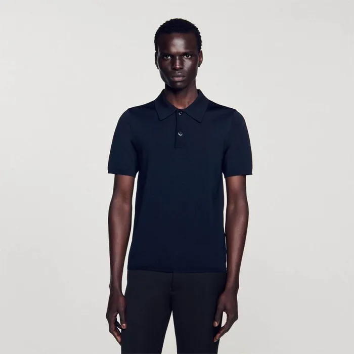 Tshirts and Polos Men SANDRO Shortsleeve Knitted Polo Shirt Black