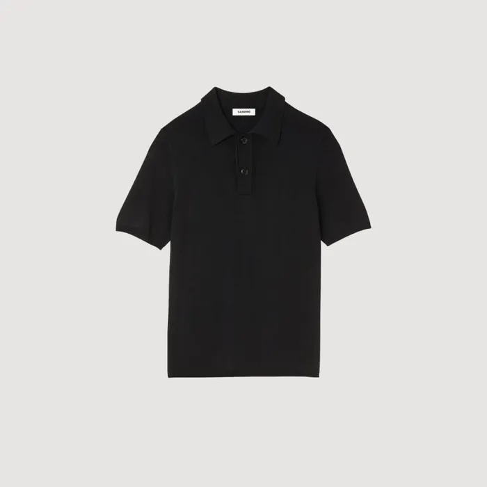 Tshirts and Polos Men SANDRO Shortsleeve Knitted Polo Shirt Black