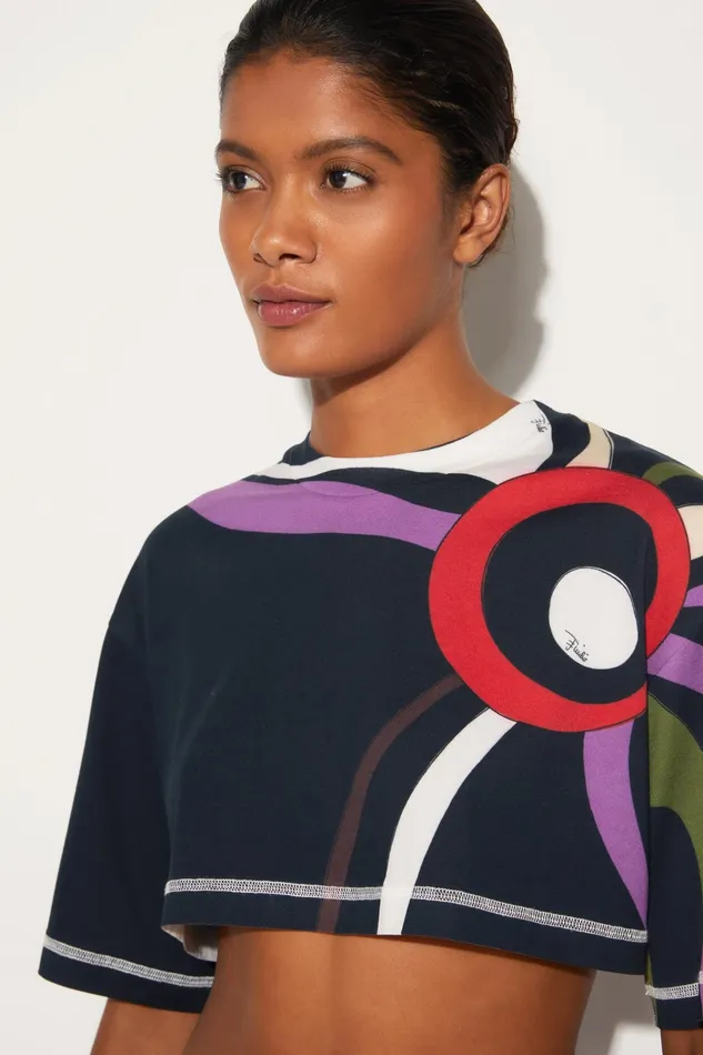 TShirts And Sweatshirts Women PUCCI MarmoPrint Cropped Cotton TShirt
