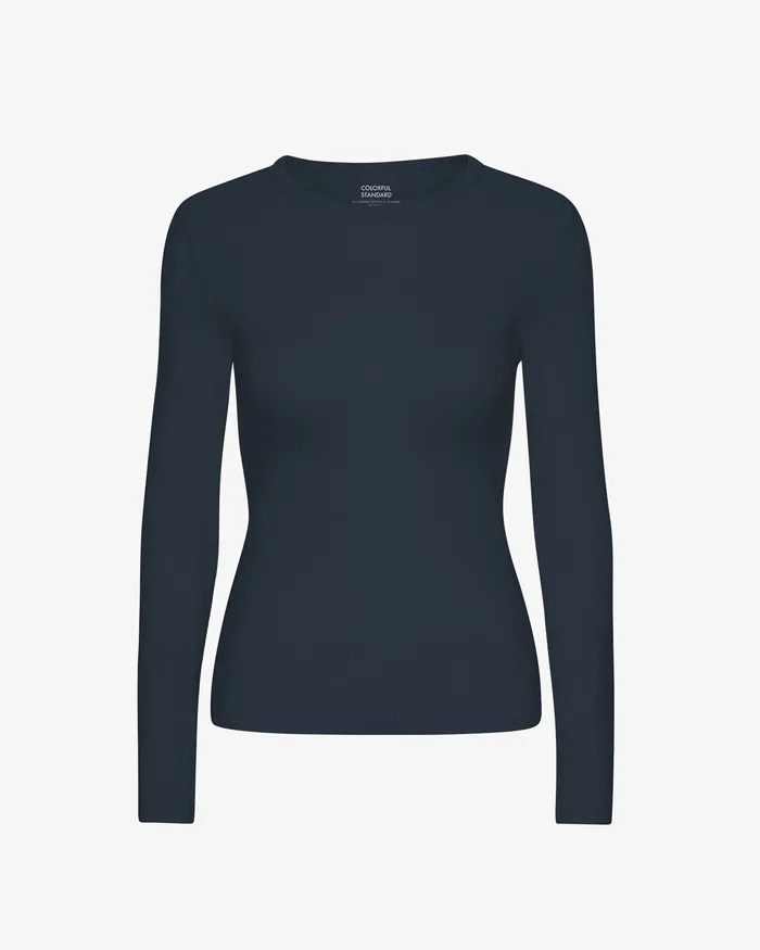 TShirts Colorfulstandard Women Women Organic Rib LS TShirt 8211 Navy Blue