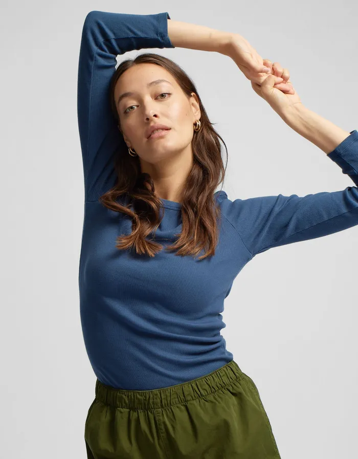 TShirts Colorfulstandard Women Women Organic Rib LS TShirt 8211 Navy Blue