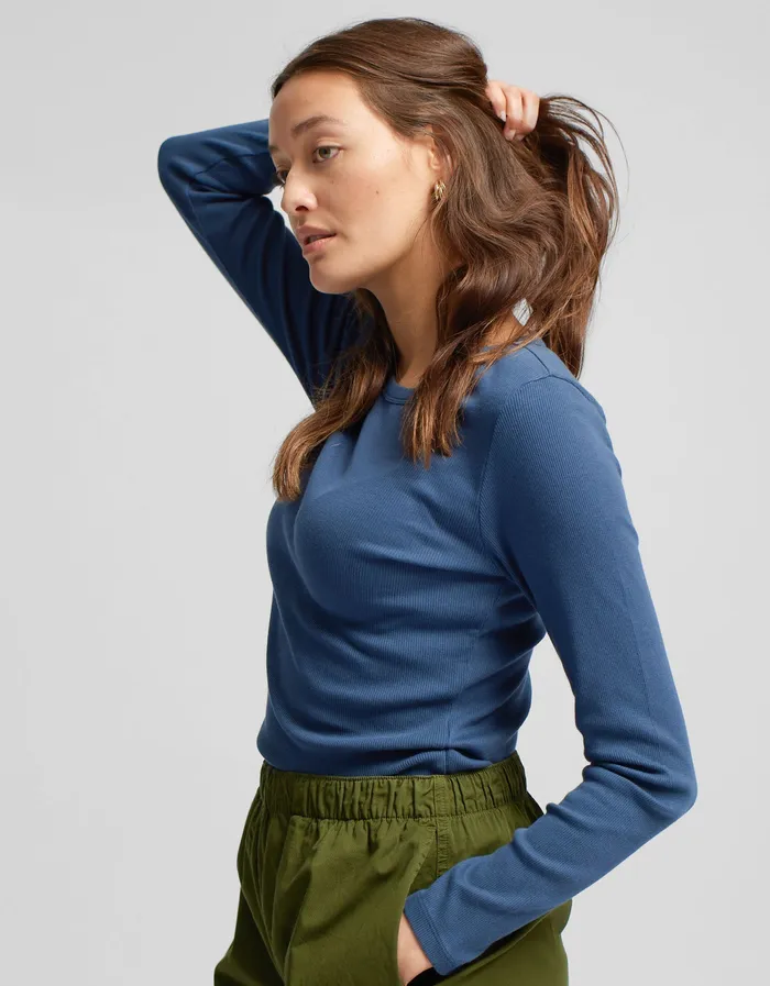 TShirts Colorfulstandard Women Women Organic Rib LS TShirt 8211 Navy Blue