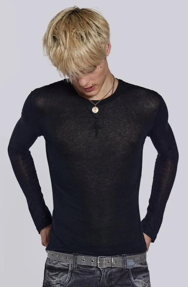 TShirts Men Jaded London Black Mist Long Sleeve