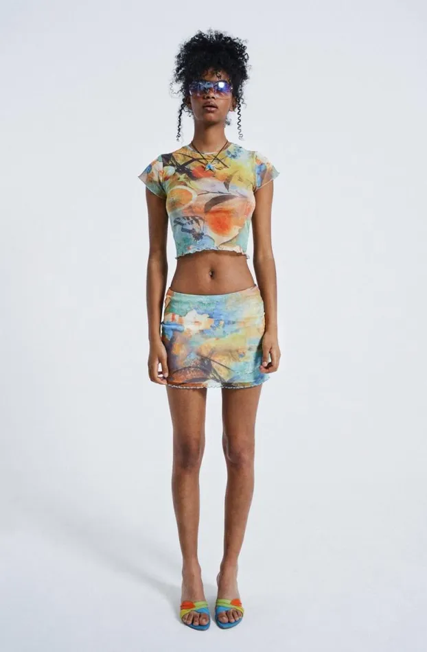 TShirts Women Jaded London Citrus Mesh Baby Tee