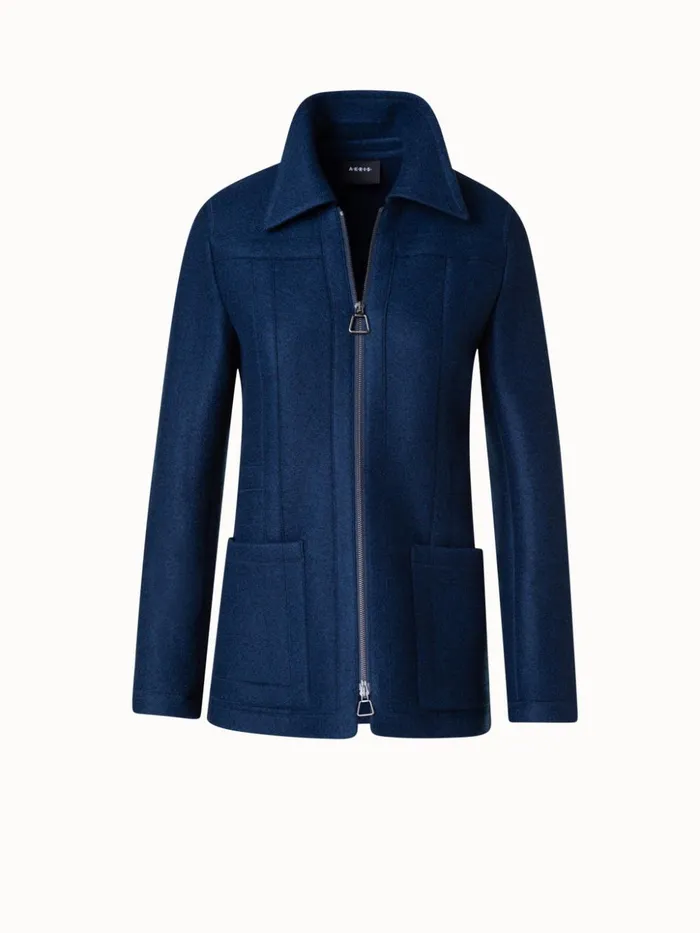 Tailored Jacket In 100 Cashmere With Stand Up Collar Navy Women Akris Jackets