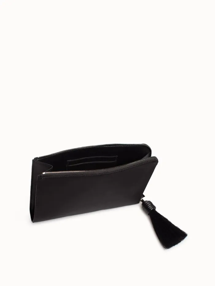 Tassel Pouch In Satin Fabric Black Women Akris Clutches