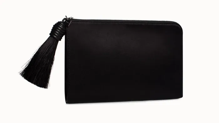 Tassel Pouch In Satin Fabric Black Women Akris Clutches