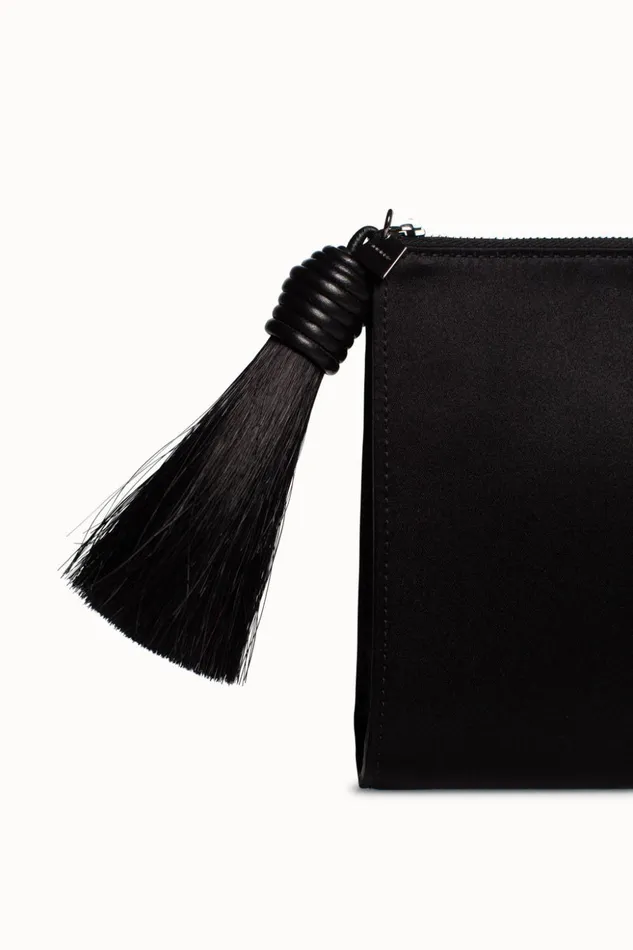 Tassel Pouch In Satin Fabric Black Women Akris Clutches
