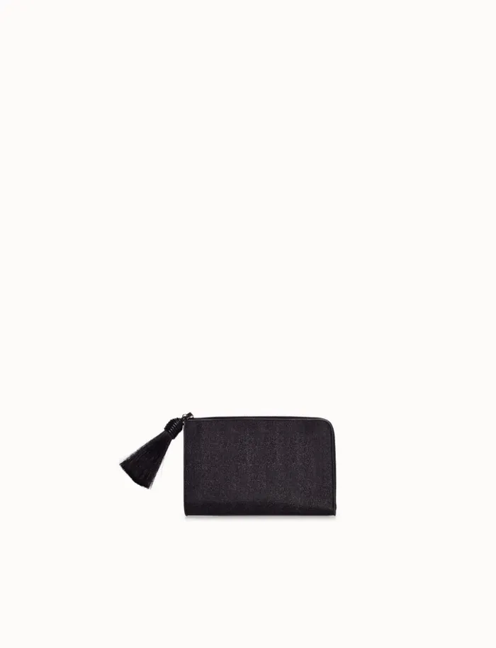 Tassle Pouch In Horsehair Fabric Black Metallic Women Akris Clutches