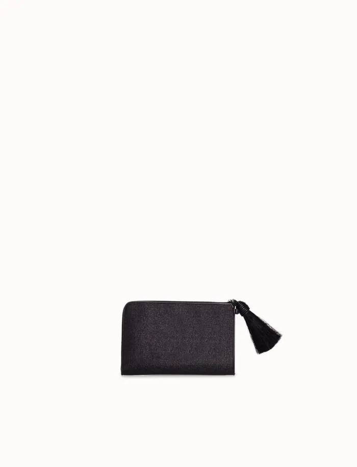 Tassle Pouch In Horsehair Fabric Black Metallic Women Akris Clutches