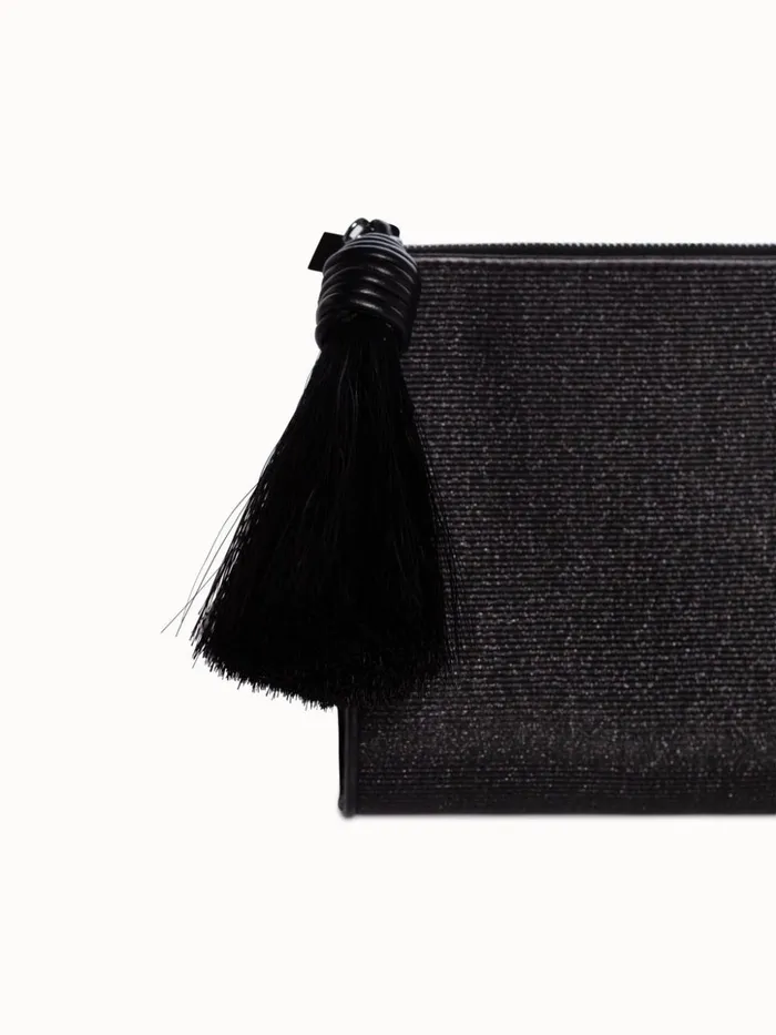 Tassle Pouch In Horsehair Fabric Black Metallic Women Akris Clutches