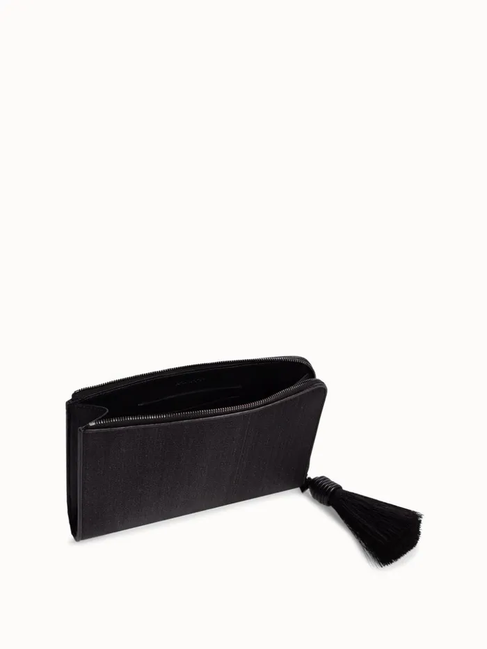 Tassle Pouch In Horsehair Fabric Black Metallic Women Akris Clutches
