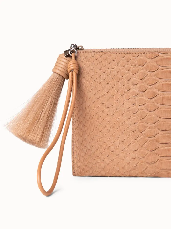 Tassle Pouch In Python Nubuck BC Camel Women Akris Mini Bags