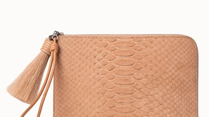 Tassle Pouch In Python Nubuck BC Camel Women Akris Mini Bags