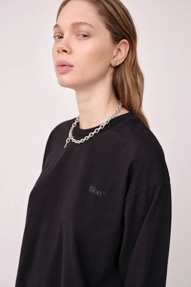 The Staff Tee LS Embroidery W 8211 Black Women Won Hundred Tops and Tshirts