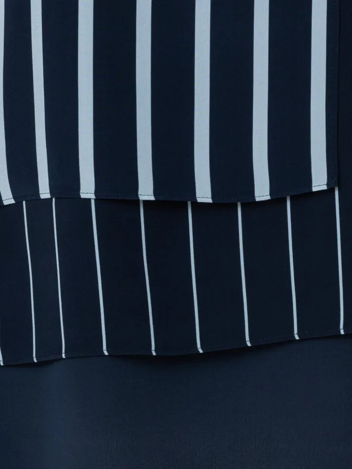 Three Layer Silk Crpe Blouse With Screen Stripes Print Navyverdigris Women Akris Blouses