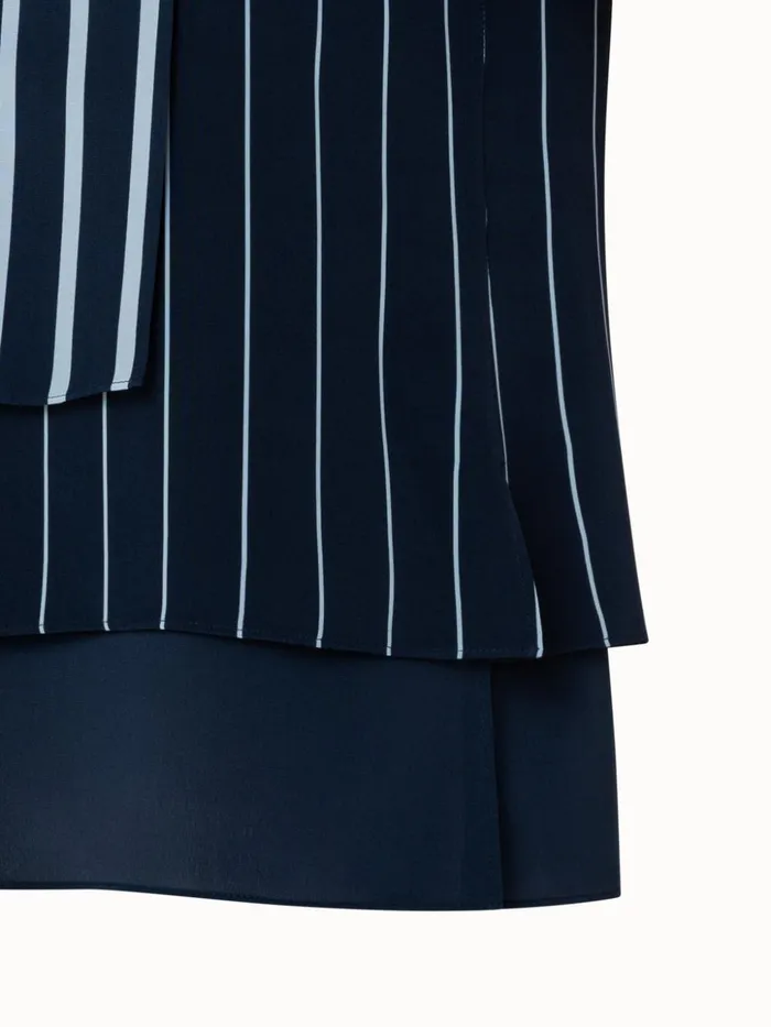 Three Layer Silk Crpe Blouse With Screen Stripes Print Navyverdigris Women Akris Blouses