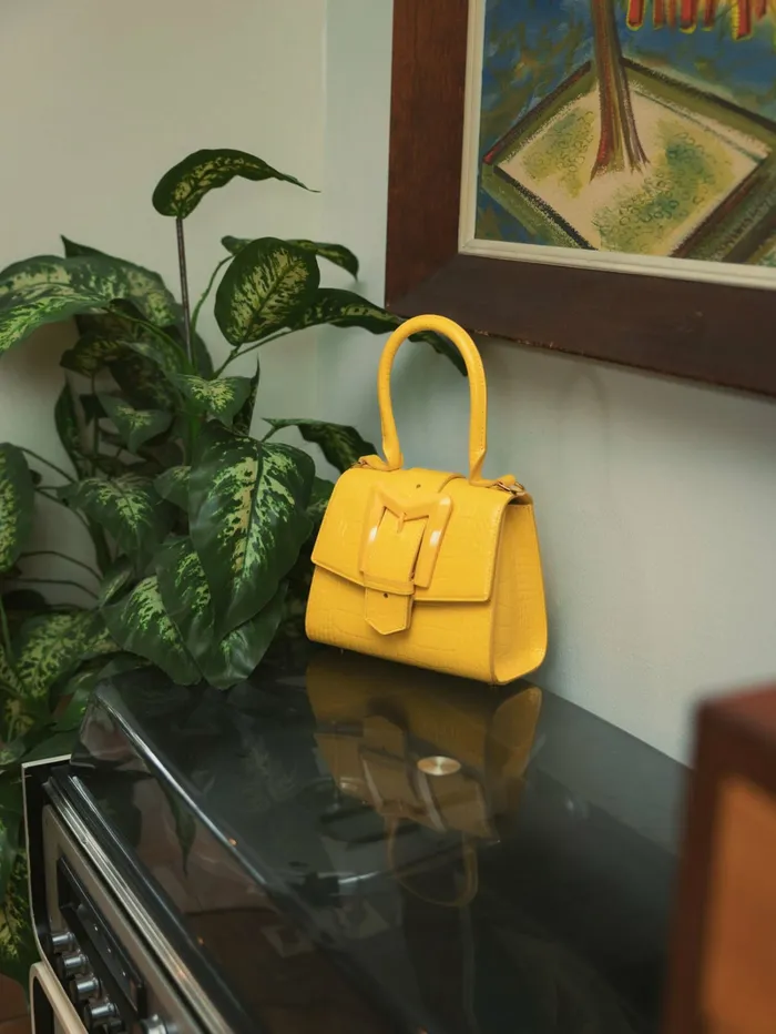 Top Handle Bags Buckled Mini Croco Sunshine Leather Handbag with Detachable Strap Sunshine 8211 Mac Duggal Women
