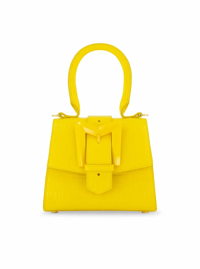 Top Handle Bags Buckled Mini Croco Sunshine Leather Handbag with Detachable Strap Sunshine 8211 Mac Duggal Women
