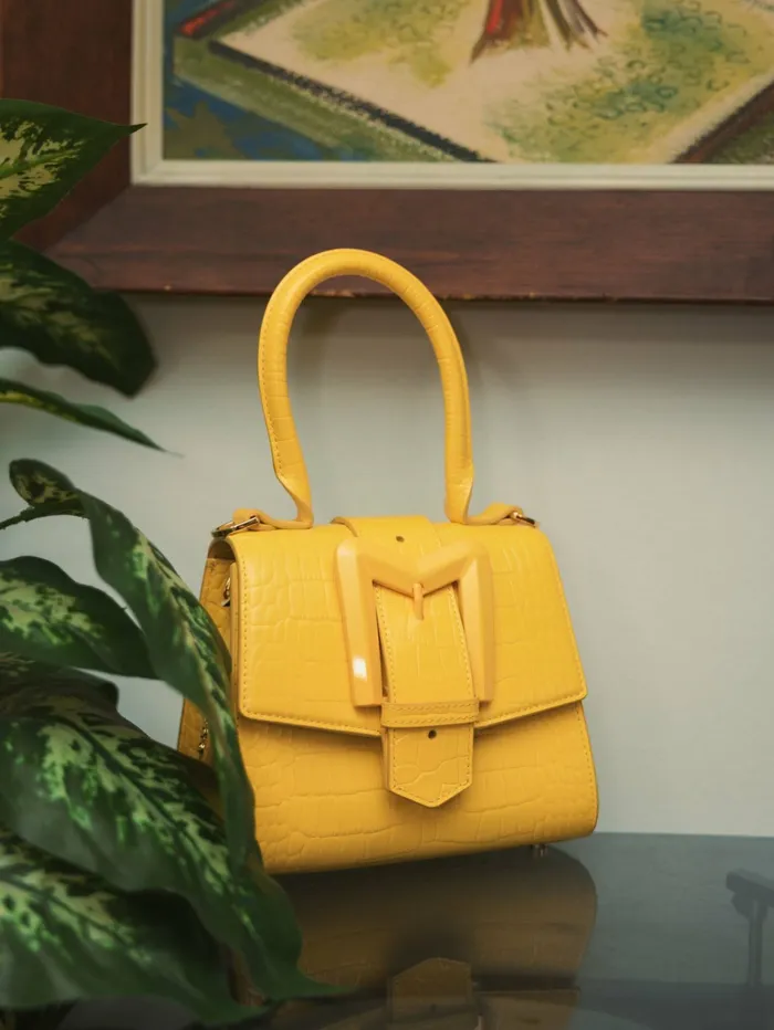 Top Handle Bags Buckled Mini Croco Sunshine Leather Handbag with Detachable Strap Sunshine 8211 Mac Duggal Women