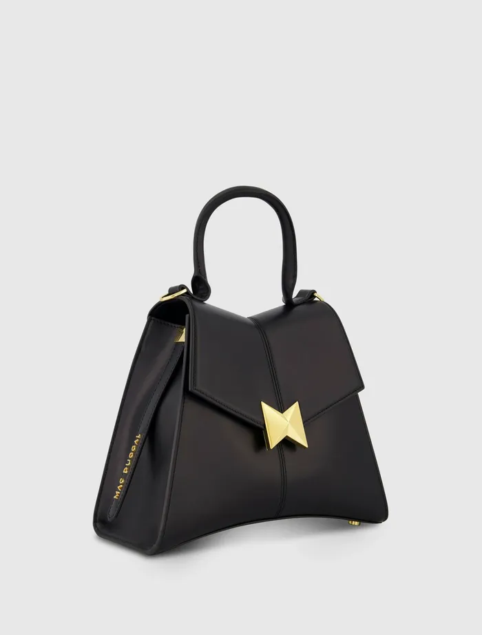 Top Handle Bags Medium Angular Black Leather Handbag With Gold Hardware Black 8211 Mac Duggal Women