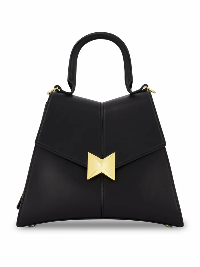 Top Handle Bags Medium Angular Black Leather Handbag With Gold Hardware Black 8211 Mac Duggal Women