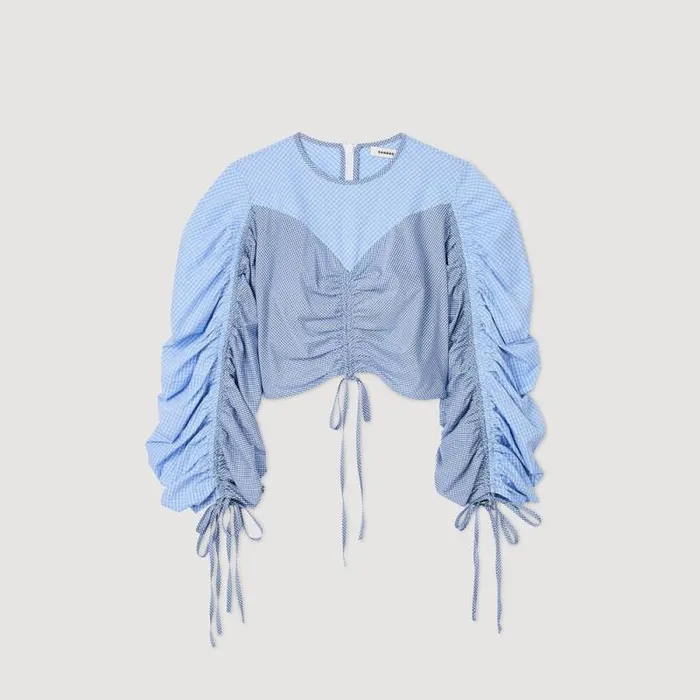 Tops and Shirts Women SANDRO Patterned Top With Drawstrings Sky Blue