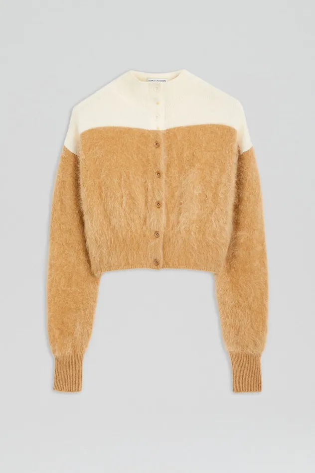 Tops Scanlan Theodore Women CASHMERE BRUSHED CARDIGAN CAMELCREAM Tops Scanlan Theodore Women CASHMERE BRUSHED CARDIGAN CAMELCREAM