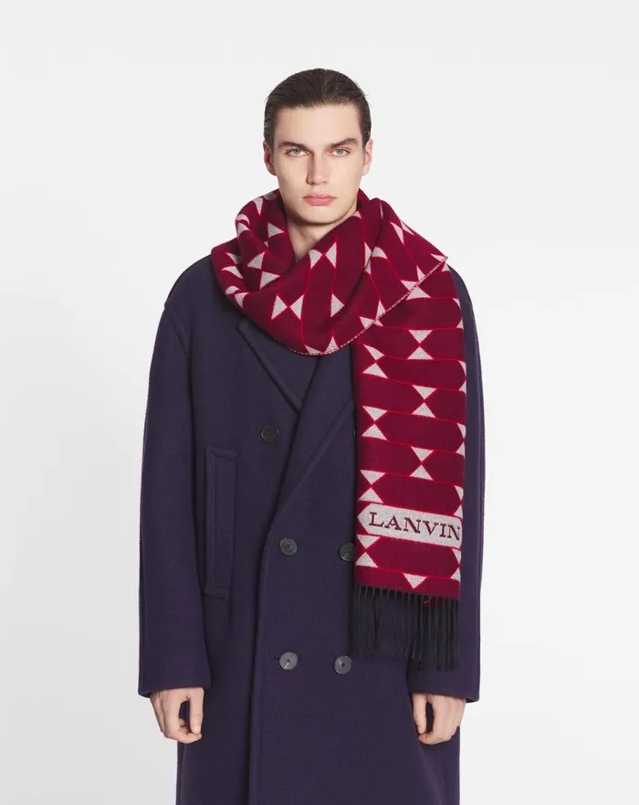 Twotone Wool Scarf Light Beigered Men Lanvin Scarves Twotone Wool Scarf Light Beigered Men Lanvin Scarves