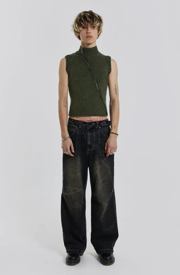 Vests Men Jaded London Lure Asymmetric Knit