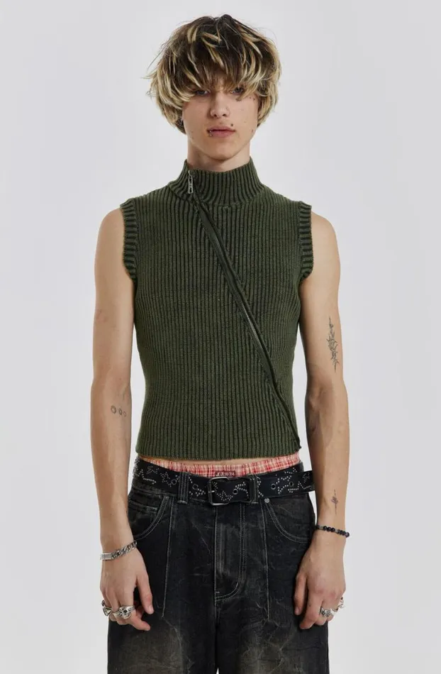 Vests Men Jaded London Lure Asymmetric Knit